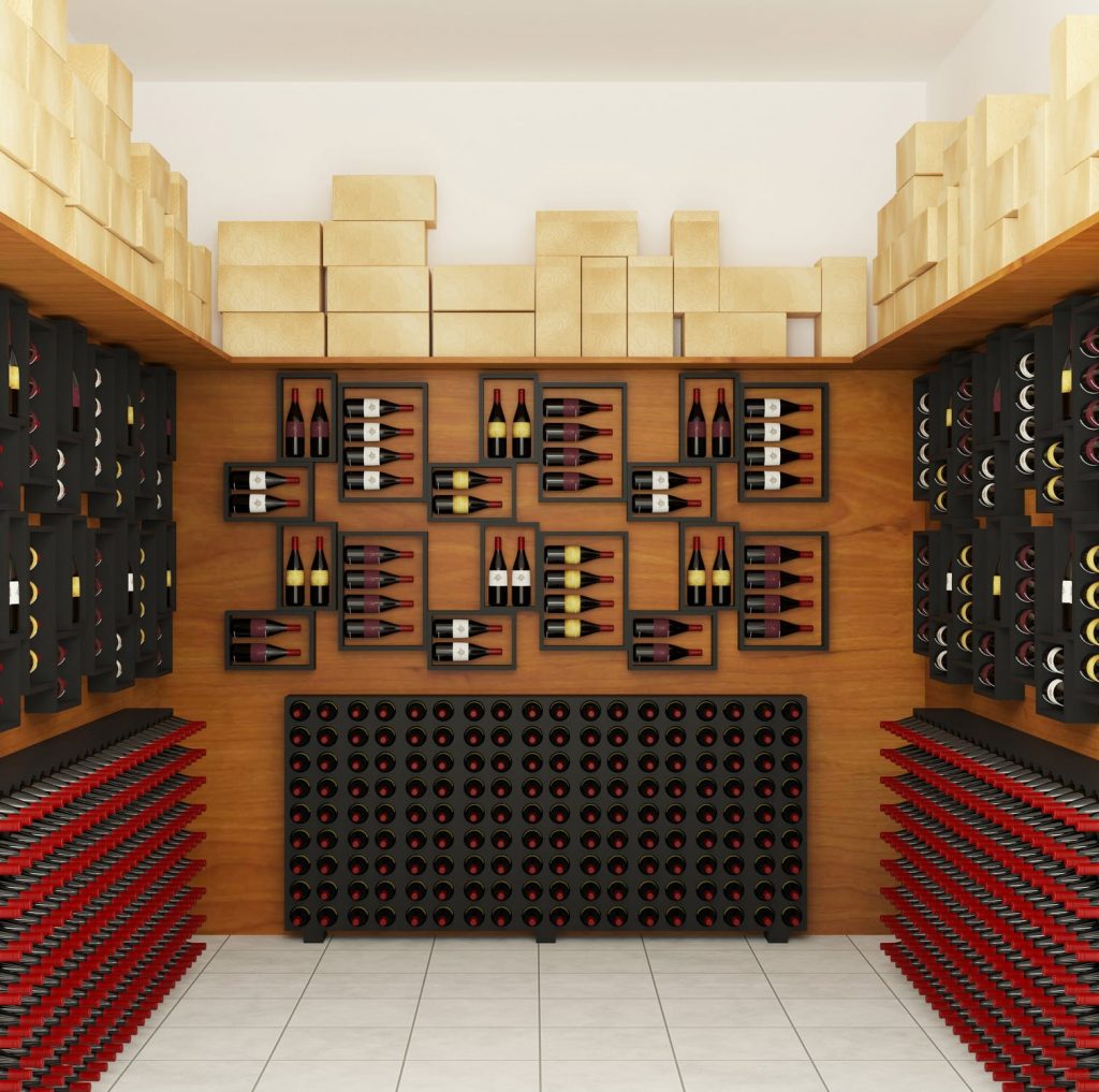 Cave à vins contemporaine avec des présentoirs design